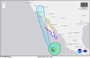 Map of Hurricane Hilary: The predicted path of Hurricane Hilary's approach to San Diego and other SoCal cities. Hurricane Hilary Photos were pulled 8:28 am 8/18/23 from the National Hurricane Center website.