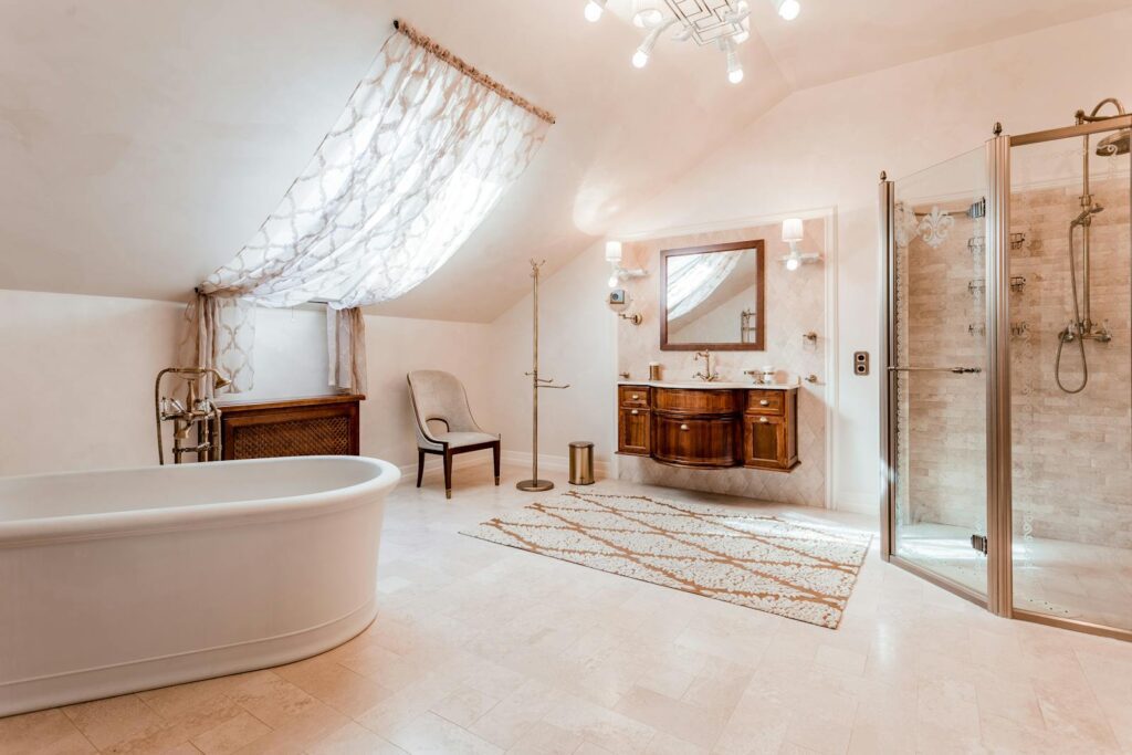Why Most &Quot;Water Damage Restoration Near Me&Quot; #1 Google Results Can Do More Harm Than Good 1 A remodeled bathroom with a large tub and a shower had to have small particle remediation due to third party contamination by a "water damage restoration near me" operator who did not do the job properly with medically sound protocol. Mold sensitivity can impact how home feels home.